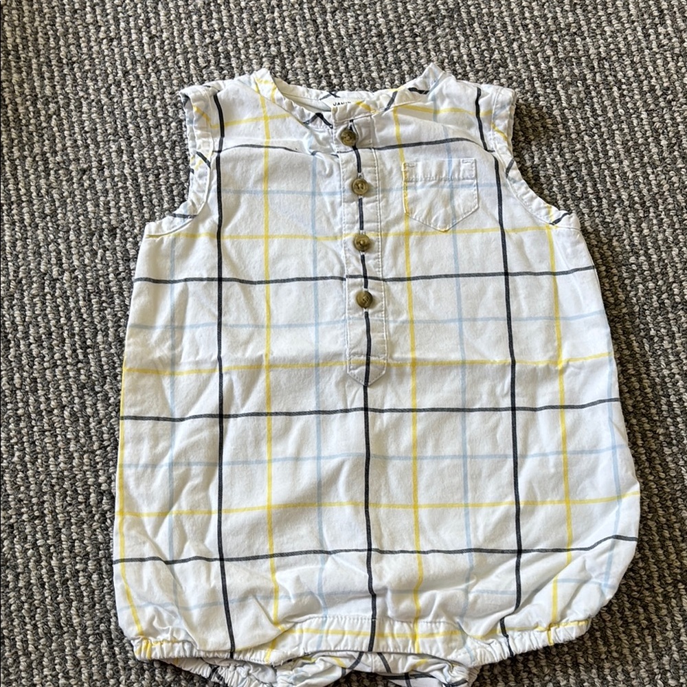 Janie and Jack White and Yellow Plaid Baby Romper